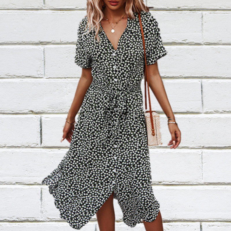 Damen Blümchenkleid mit tailliertem Schnitt und Rüschen Drune