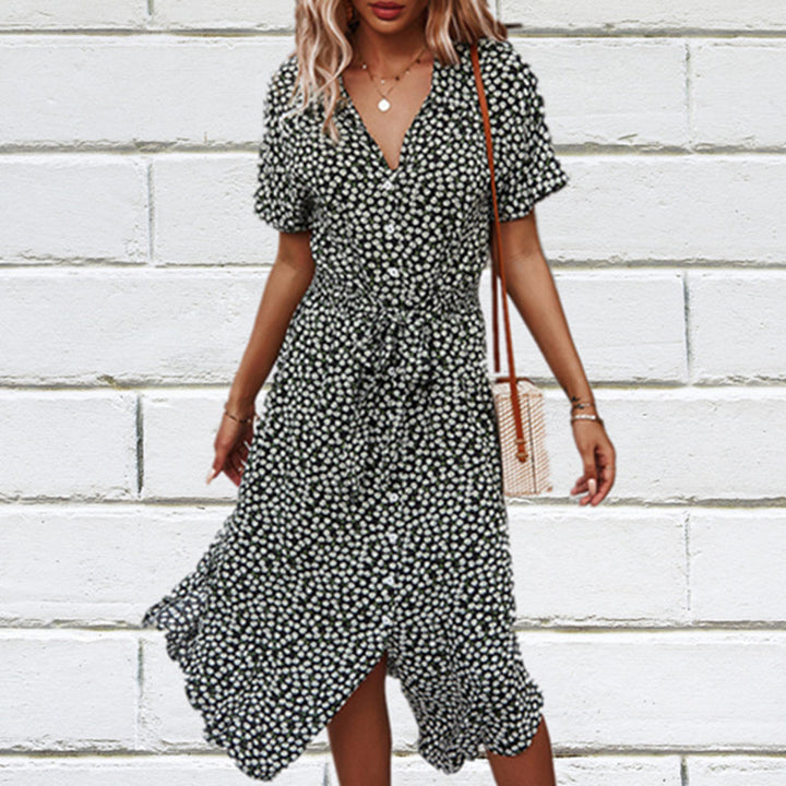 Damen Blümchenkleid mit tailliertem Schnitt und Rüschen Drune