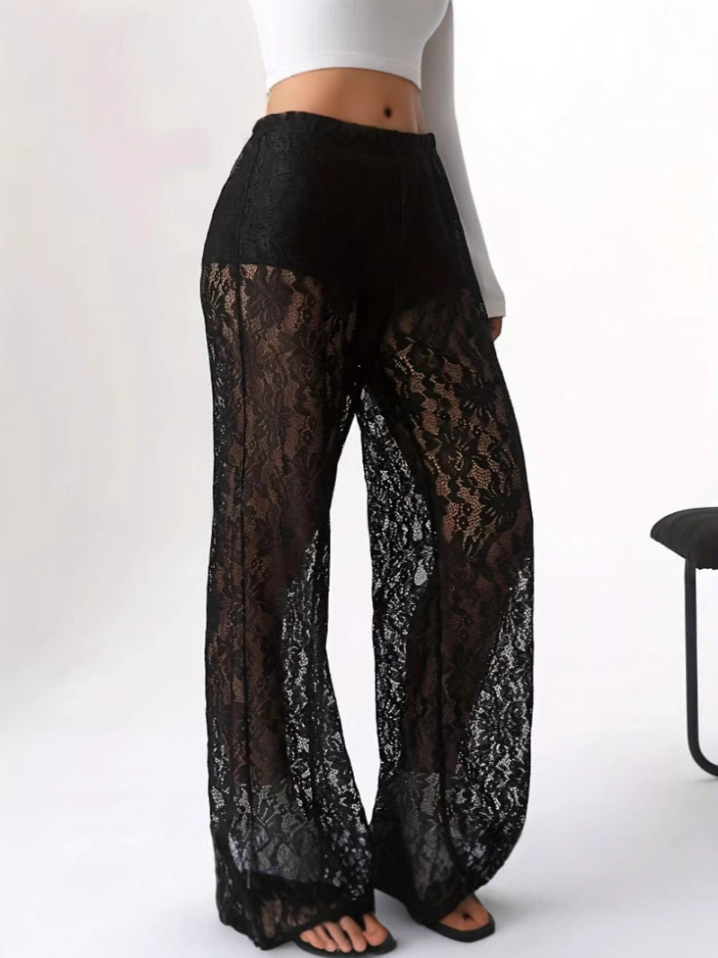 Damen elegante Spitzenhose mit weitem Schnitt und elastischem Bund Drune