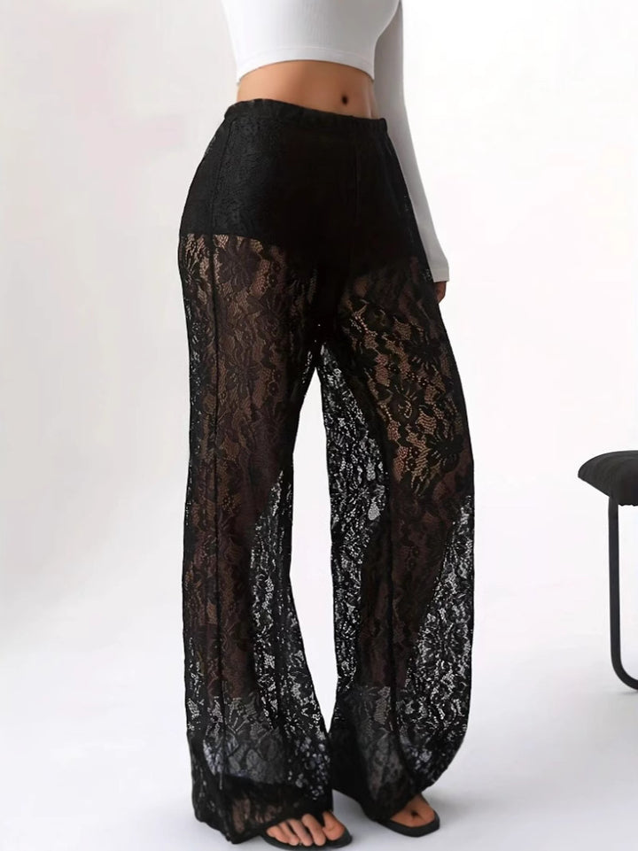 Damen elegante Spitzenhose mit weitem Schnitt und elastischem Bund Drune