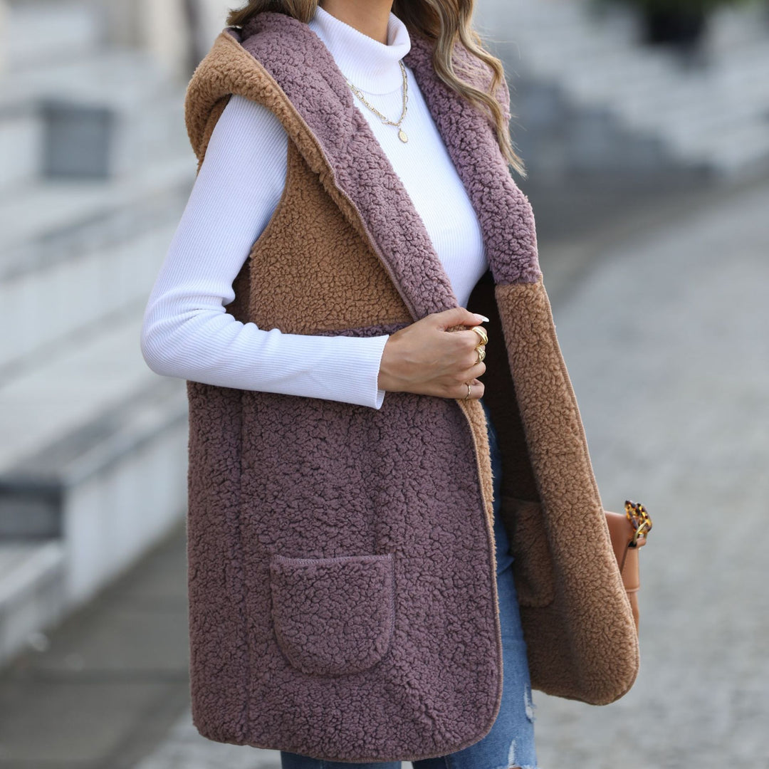 Damen Plüschweste mit großen Taschen und asymmetrischem Design Drune