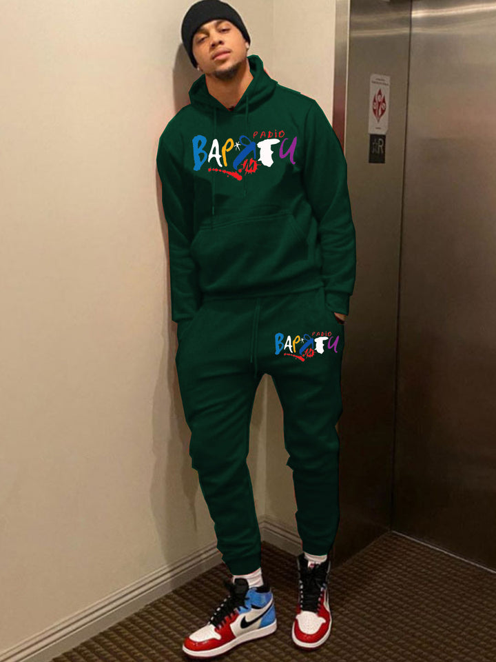 Damen modischer Kapuzenpullover und Jogginghose Set mit kreativem Aufdruck Drune