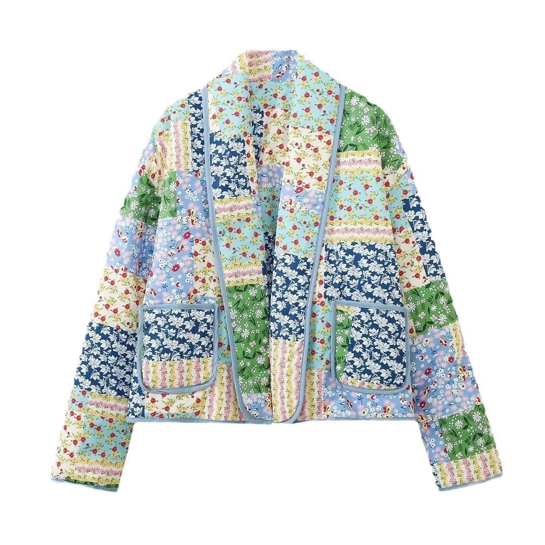 Damen Patchwork Kimono-Jacke im romantischen Design mit praktischen Taschen Drune