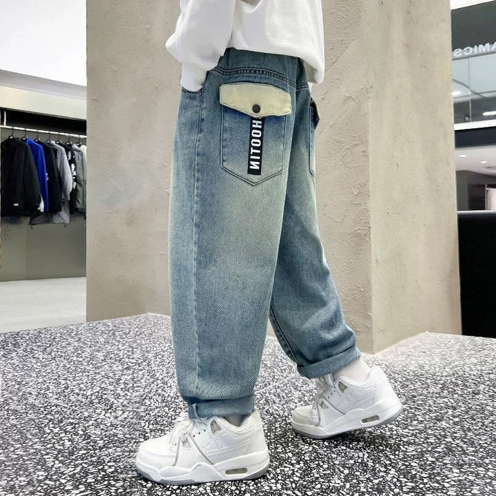 Damen lässige Baggy-Jeans mit seitlichen Taschen Drune