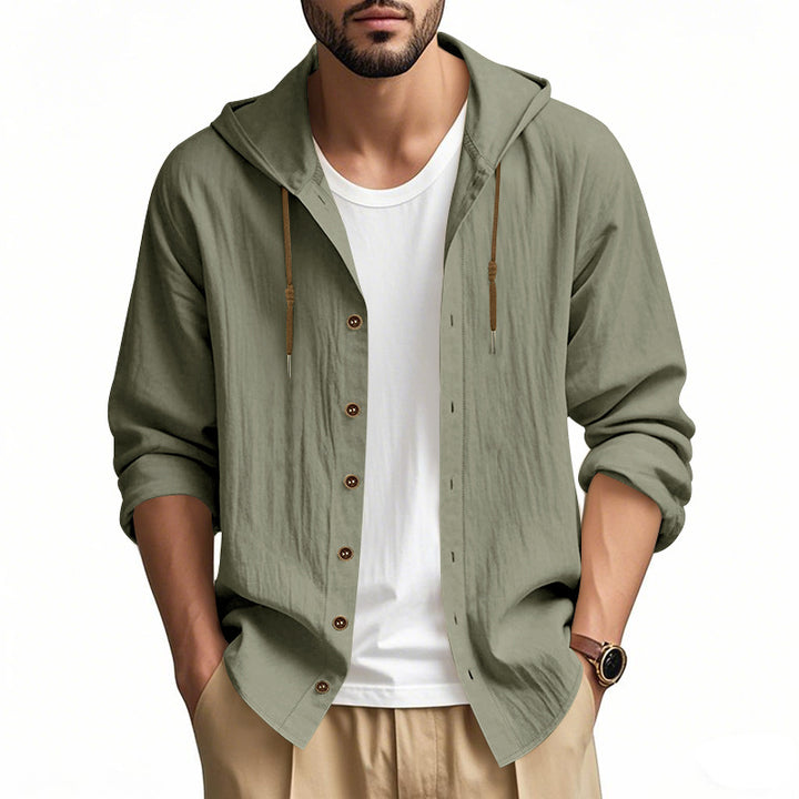 Herren nan leichtes Kapuzenhemdjacke aus Leinenoptik mit durchgehender Knopfleiste Drune