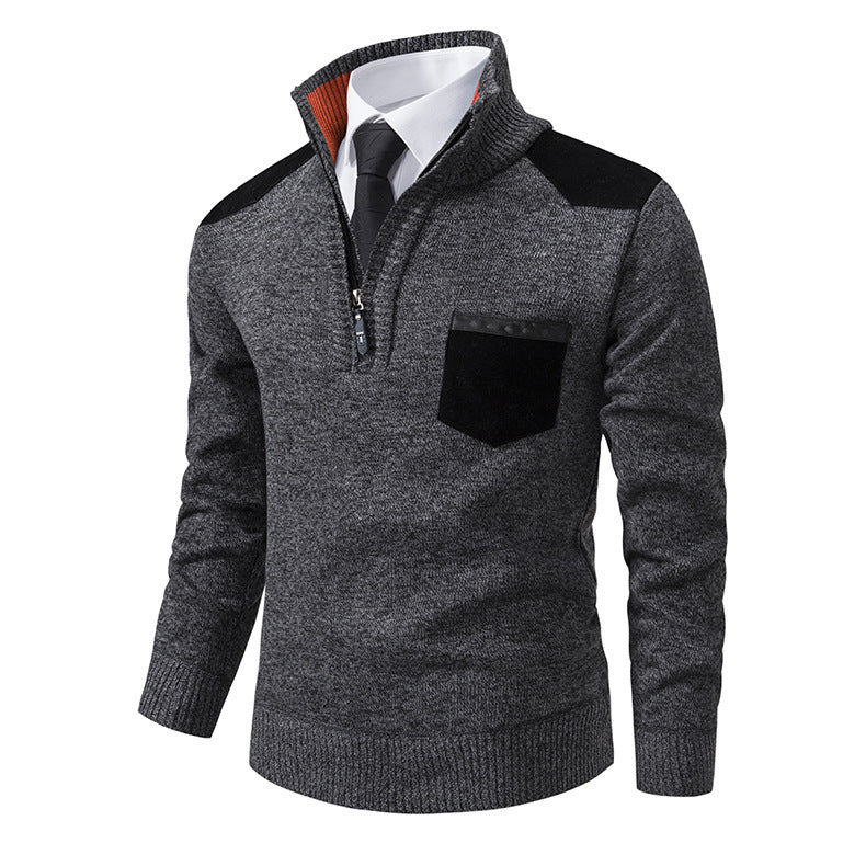 Herren eleganter Pullover mit halbhohem Kragen und feinen Kontrastdetails Drune
