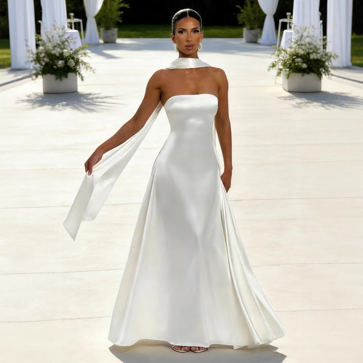 Damen Elegantes und schulterfreies Abendkleid mit fließendem Fall Drune
