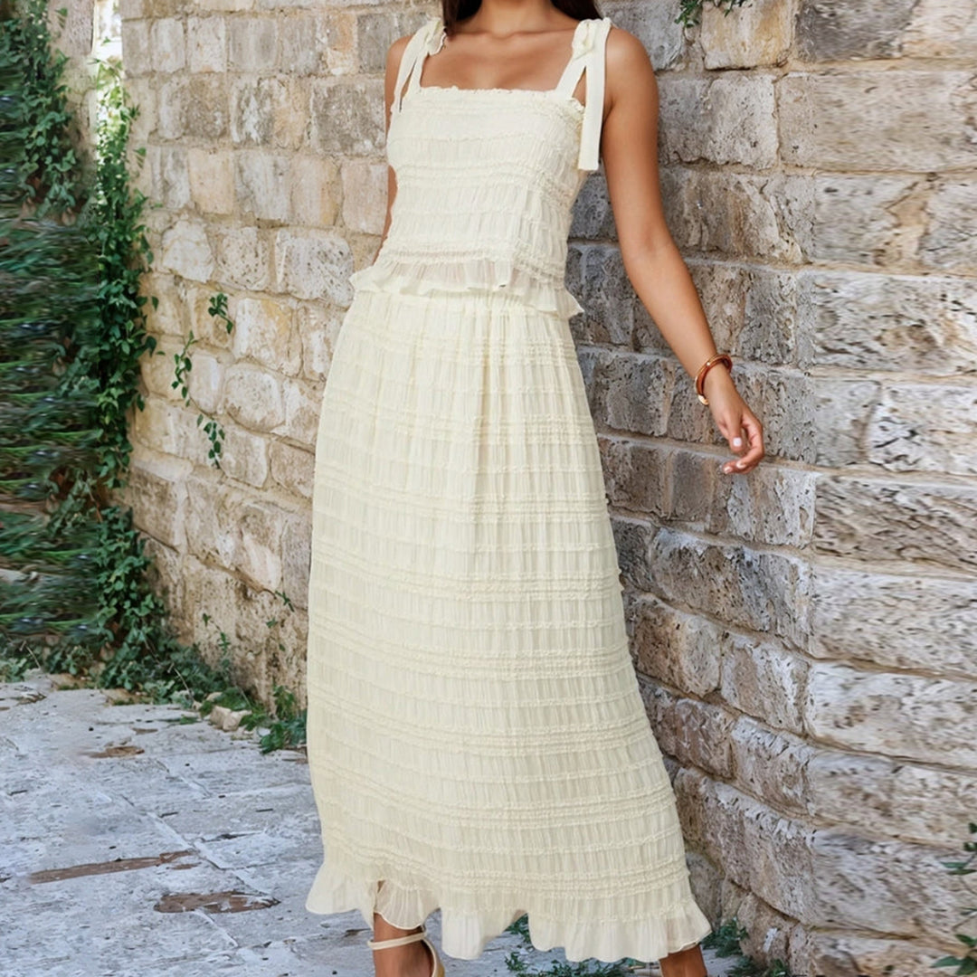 Damen Maxikleid mit Rüschendetails und verstellbaren Trägern Drune