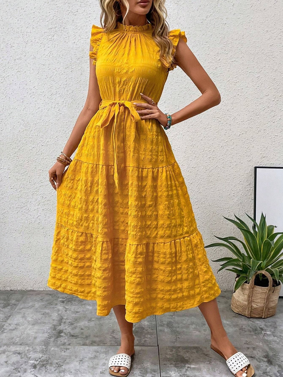 Damen Wickelkleid mit Rüschendetails und erzählt Kleidersaum Drune