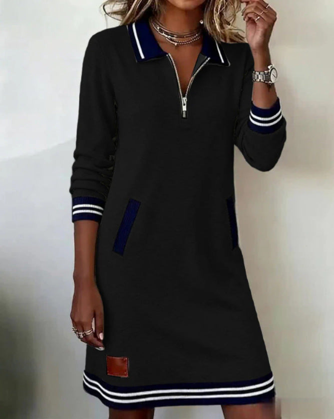 Damen Freizeitkleid mit sportlichem Kragen und Reißverschluss Drune