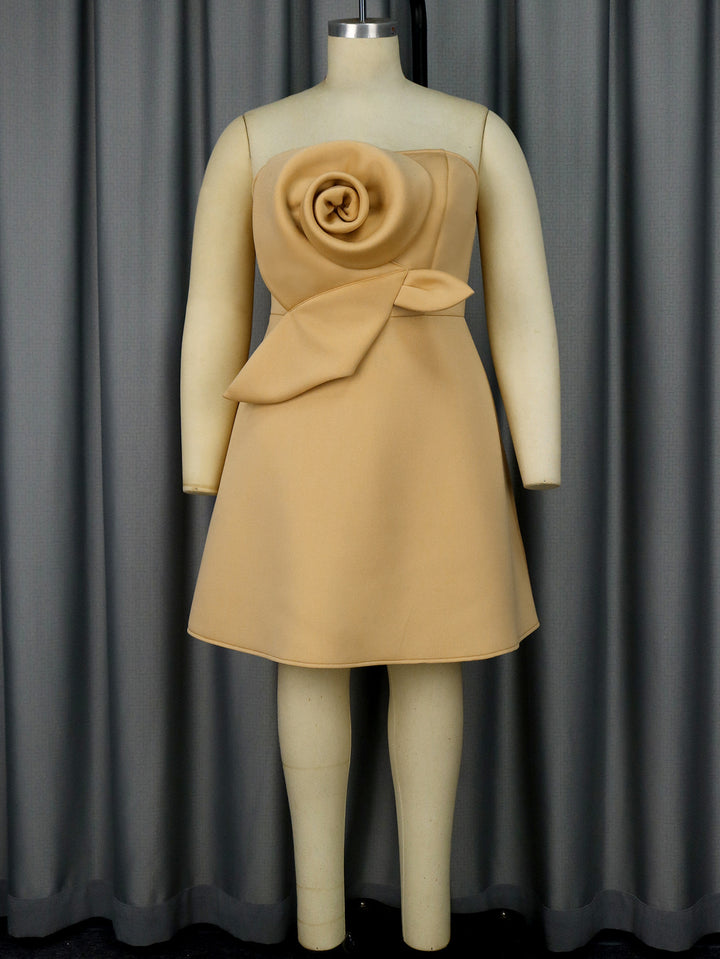 Damen elegantes Trauzeugen-Kleid mit voluminösem Rosen-Detail Drune