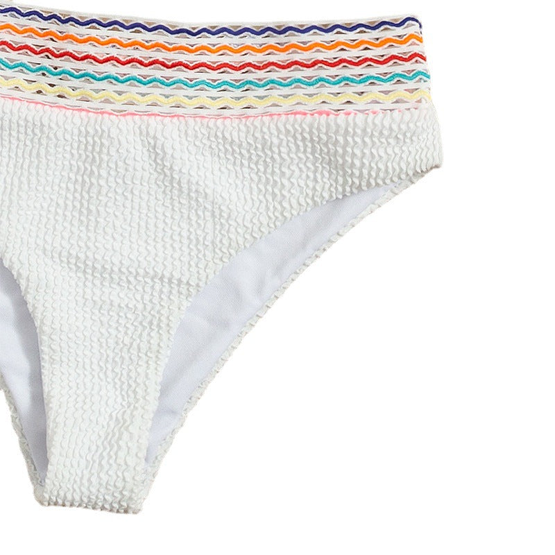 Damen Bikiniset mit hochgeschnittenem Höschen und buntem Wellenmuster Drune
