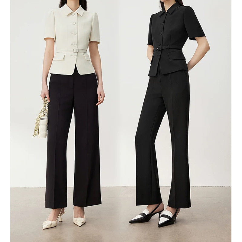 Damen Kurzarm Tailored Blazer mit Gürtel Drune