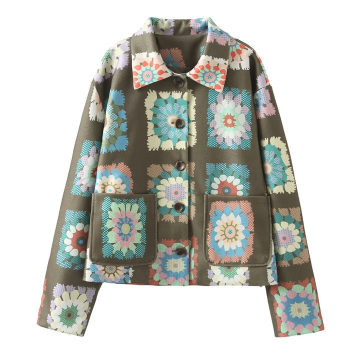 Damen Bunte Blumenjacke mit praktischen Taschen und Knopfdetails Drune
