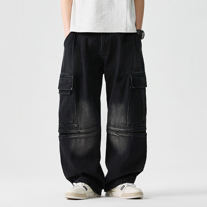 Herren nan extraweite Cargo-Jeans im Baggy-Stil mit verstärkten Knie-Nähten Drune