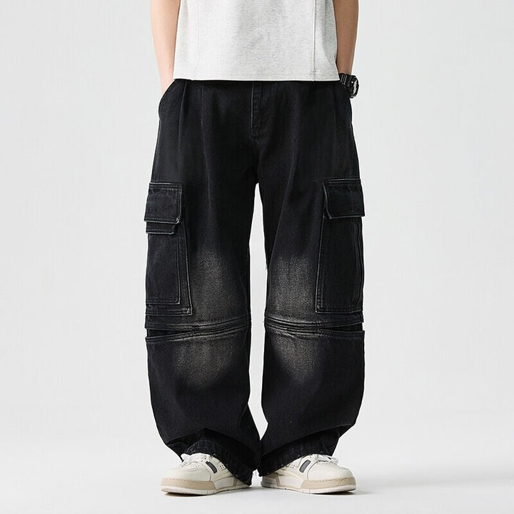 Herren nan extraweite Cargo-Jeans im Baggy-Stil mit verstärkten Knie-Nähten Drune