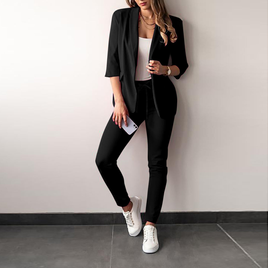 Damen nan zweiteiliges Blazer-Jogger-Set mit tailliertem Blazer und elastischer Bundhose Drune