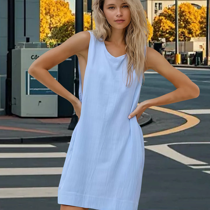Damen Freizeit-Langarmkleid mit lockerem Schnitt und tiefem V-Ausschnitt Drune
