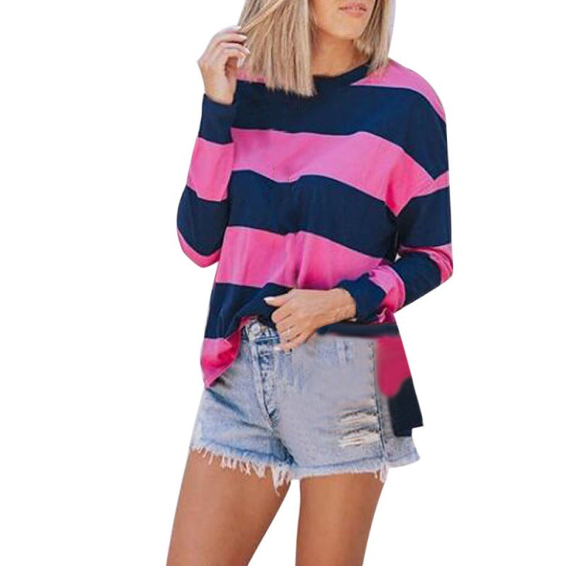 Damen Lässiges Langarmshirt mit modernen Streifen Drune
