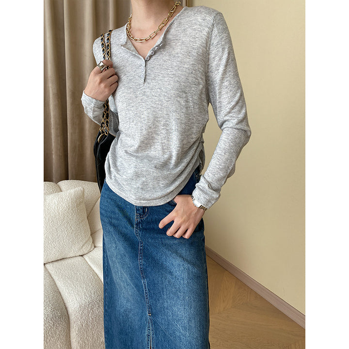 Damen Langarm-Henley-Pullover aus weichem Strick Drune