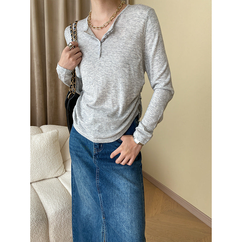 Damen Langarm-Henley-Oberteil Drune