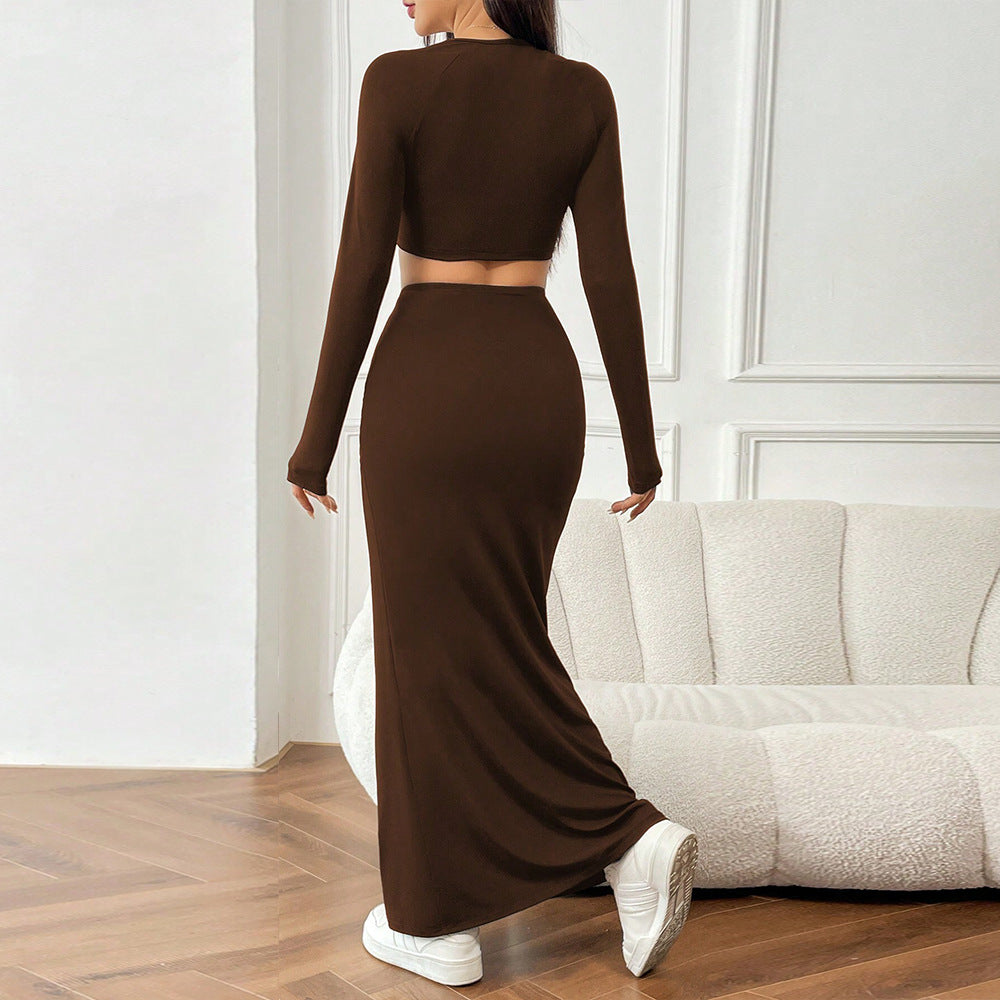 Damen Crop-Top und Maxirock Set mit Raffungen Drune