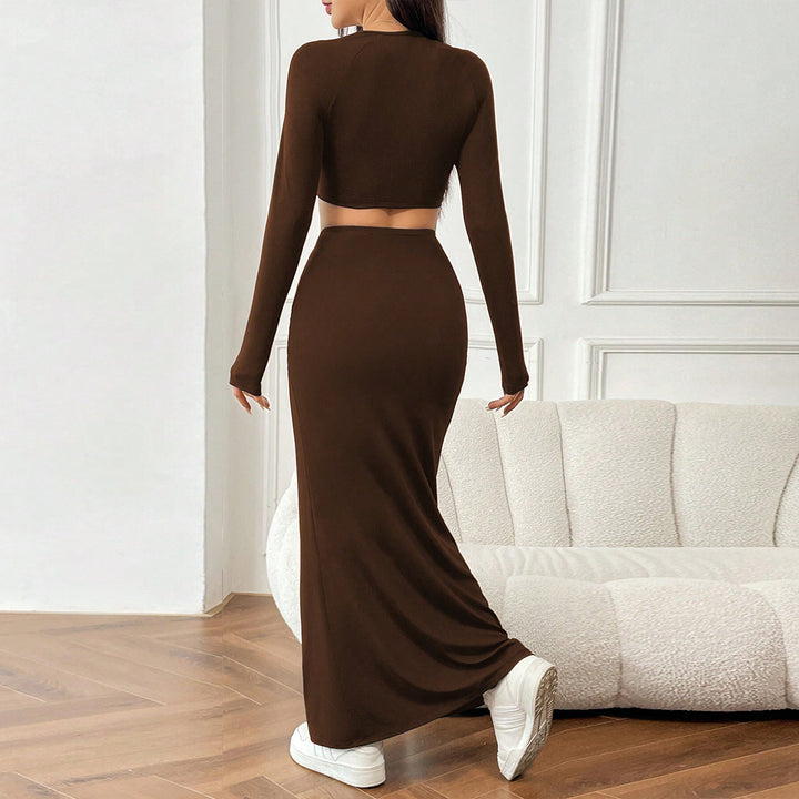 Damen Crop-Top und Maxirock Set mit Raffungen Drune