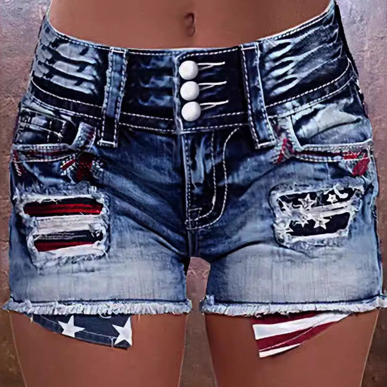 Damen Cargo-Shorts mit stylischen Rissdetails und patriotischen Applikationen Drune