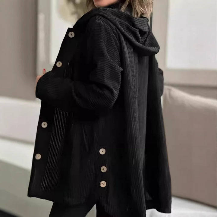 Damen Fleece-Hoodie-Mantel mit Knopfleiste und geripptem Design Drune
