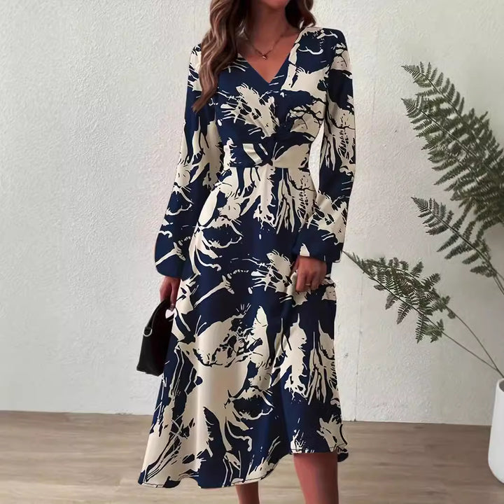 Damen Midi-Kleid mit floralen Details und schickem V-Ausschnitt Drune