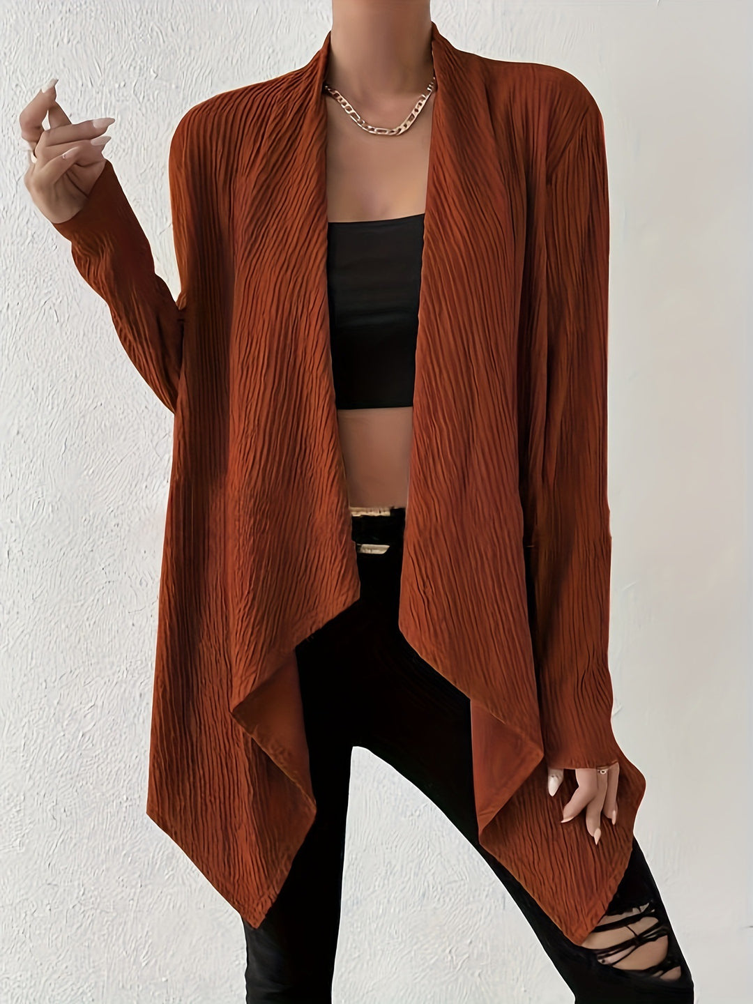 Damen lässige Strickjacke mit strukturiertem Design und offenen Front Drune