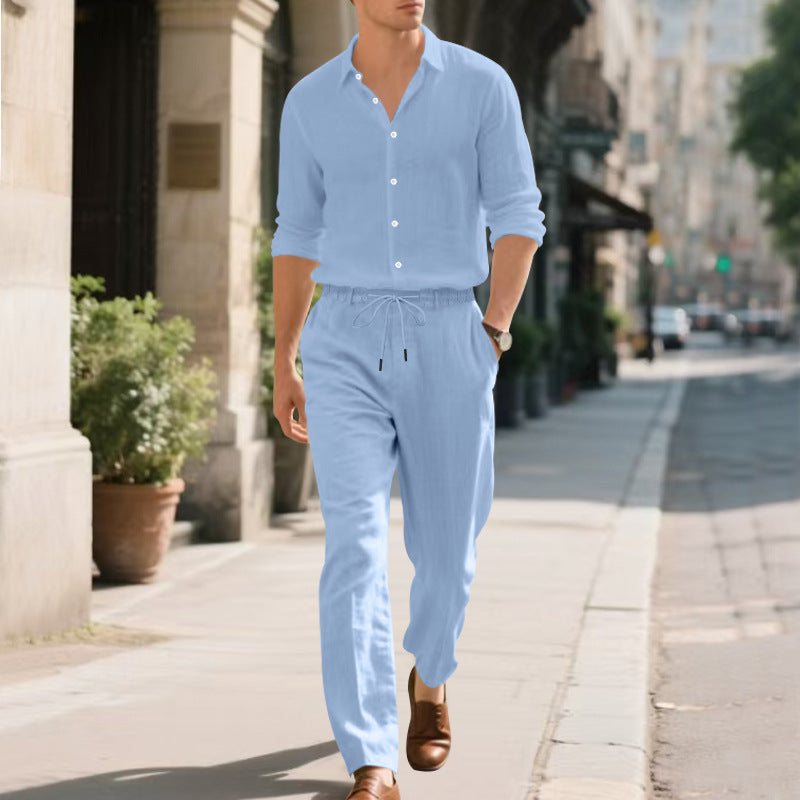 Herren lässige Leinen-Hose mit verstellbarem Kordelzug und modernem Schnitt Drune