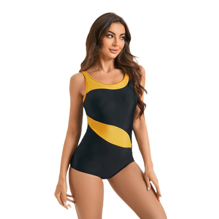 Damen Sportlicher Einteiler Badeanzug mit dynamischem Muster Drune
