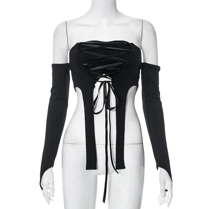 Damen elastisches Off-Shoulder Top mit aufwendiger Schnürung Drune