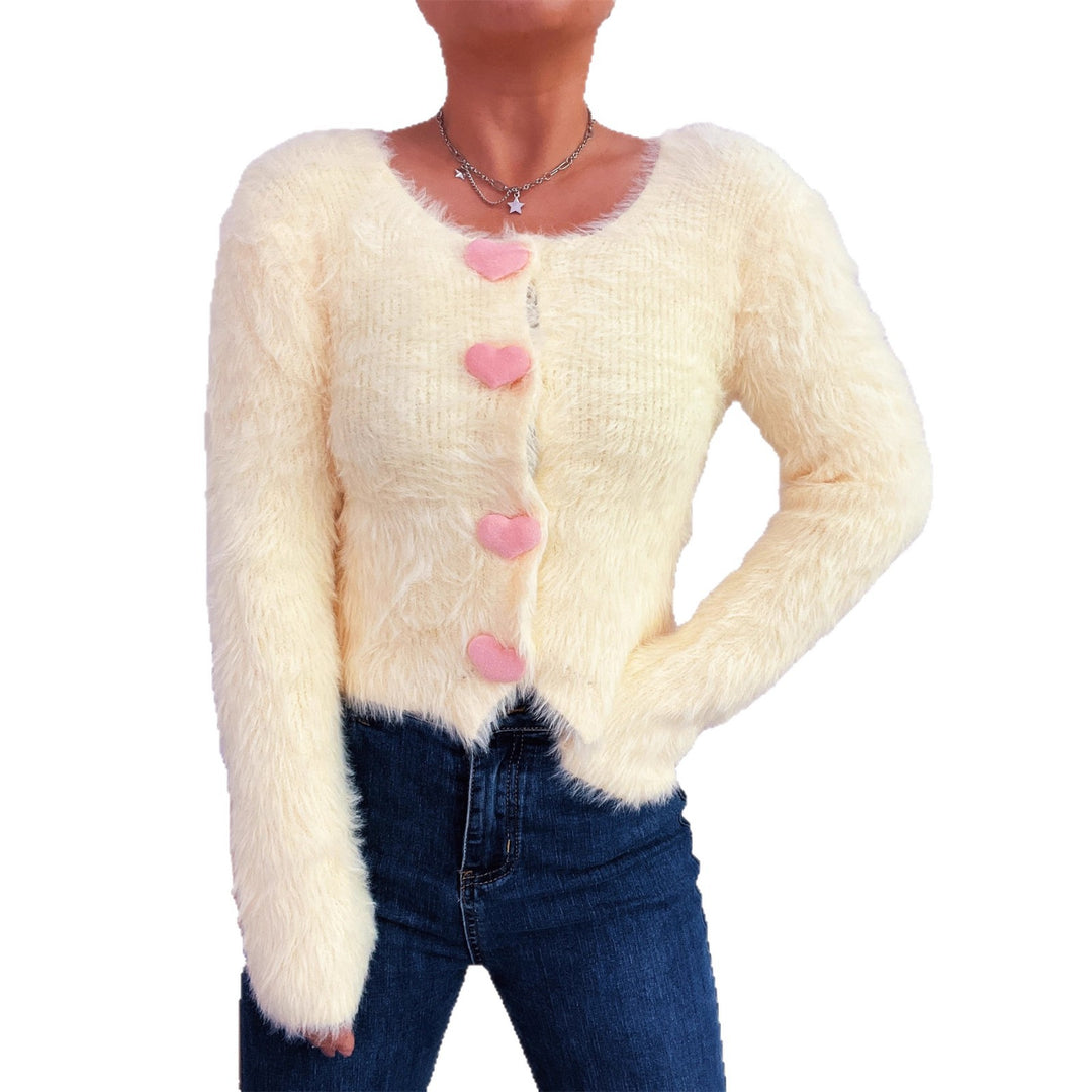 Damen Kuscheliger Strickpullover mit Herzknöpfen Drune