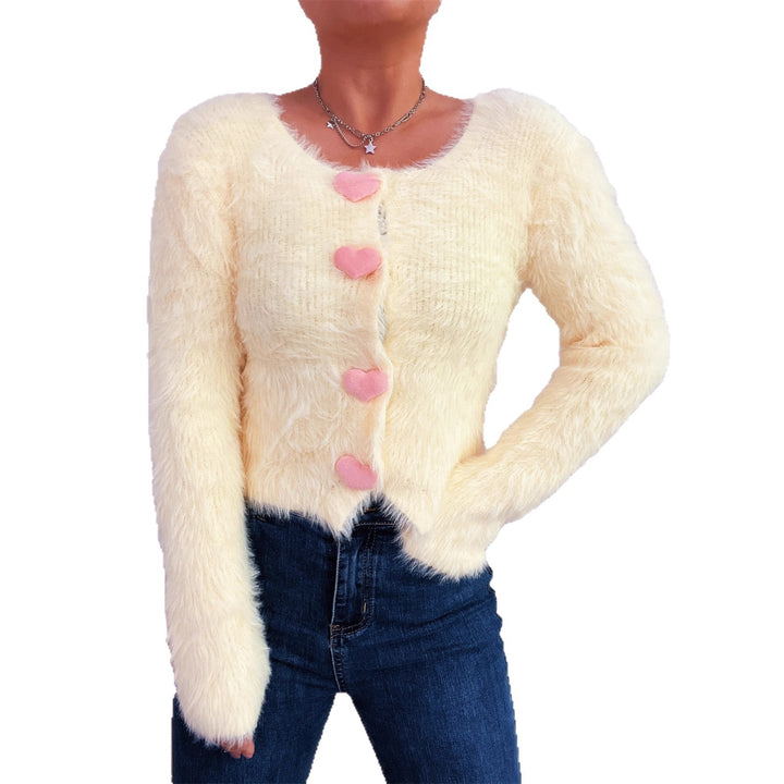 Damen Kuscheliger Strickpullover mit Herzknöpfen Drune