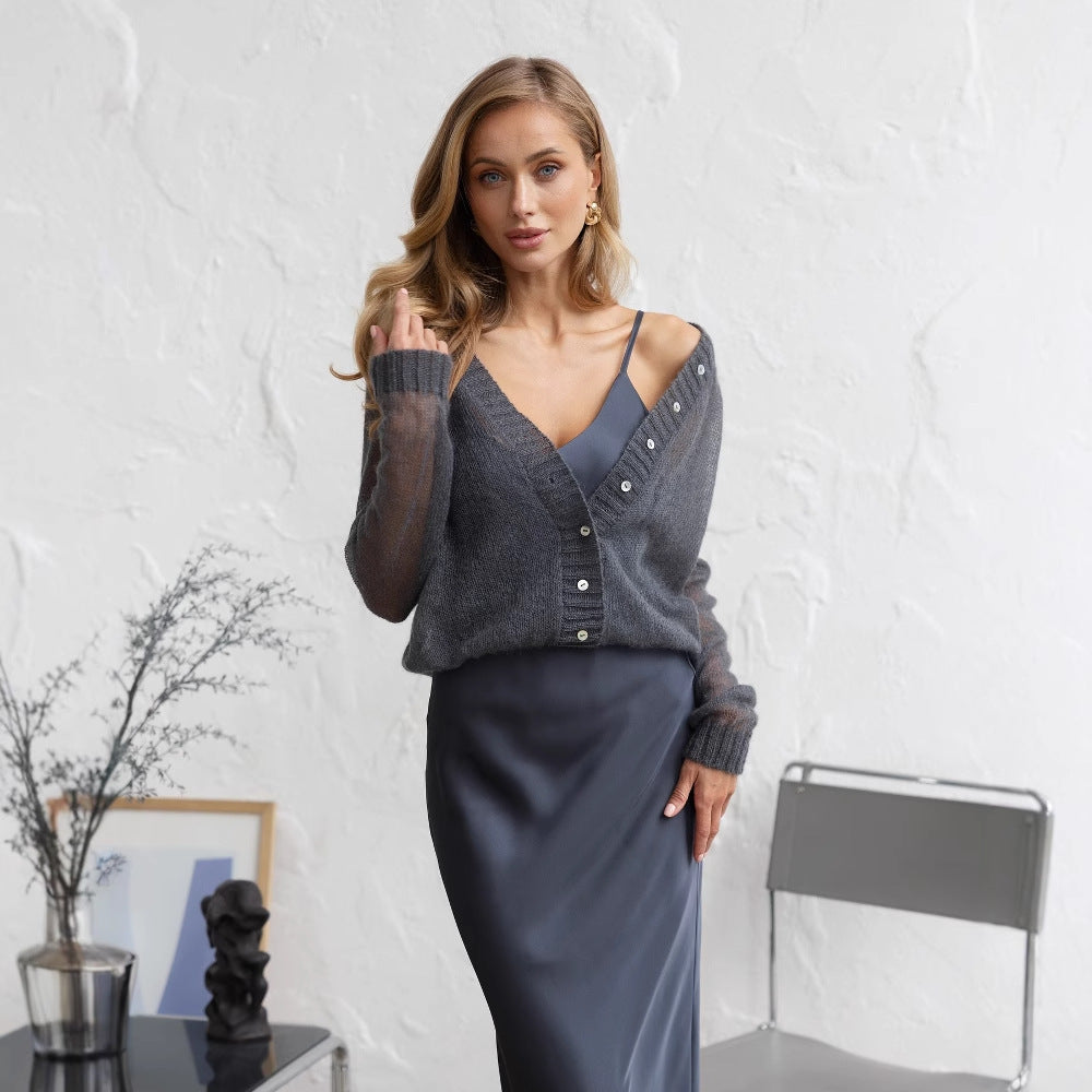 Damen Strickjacke mit tiefem V-Ausschnitt und praktischen Taschen Drune
