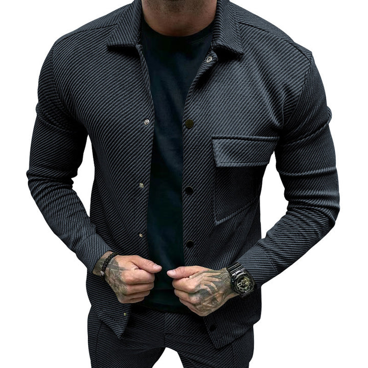 Herren nan urbanes Shirtjacken-Set in strukturierter Cordoptik mit Brustklappe und schmaler Passform Drune