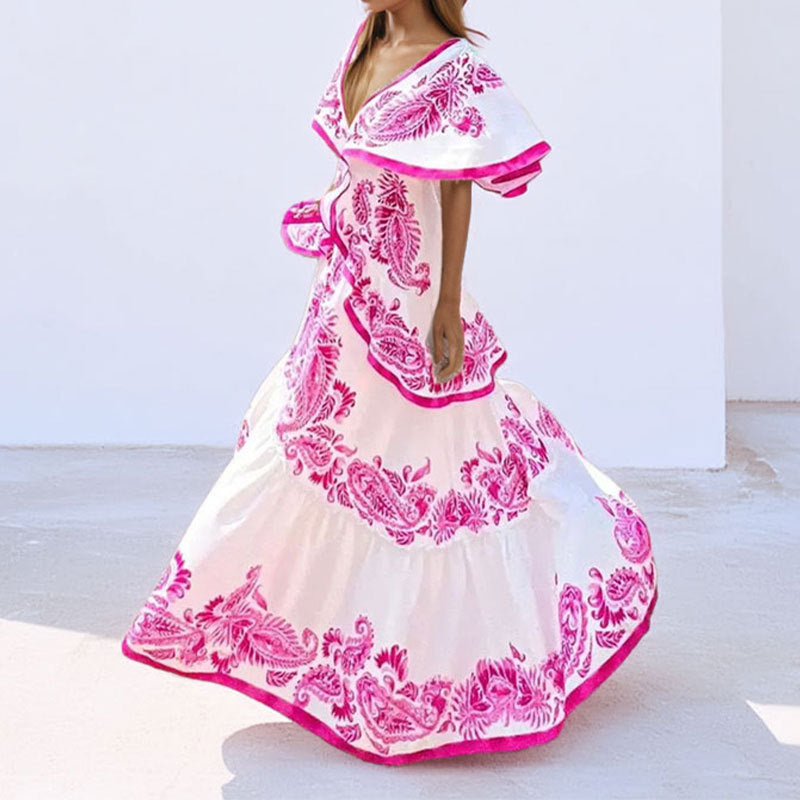 Damen Maxikleid mit verspieltem Rüschenrock und floralem Design Drune