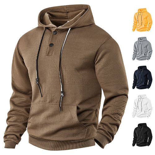 Herren modischer Kapuzenpullover mit strukturiertem Gewebe und Knopfleiste Drune