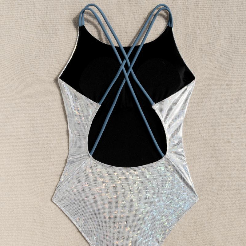 Damen Badeanzug mit schimmerndem Design und verstellbaren Trägern Drune