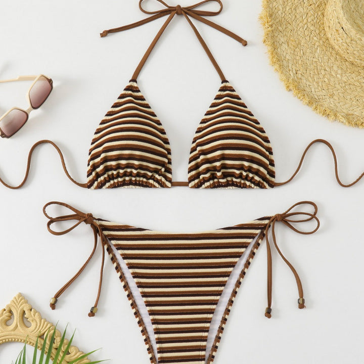 Damen Triangel-Bikini mit verstellbaren Bindebändern und verspieltem Streifenmuster Drune