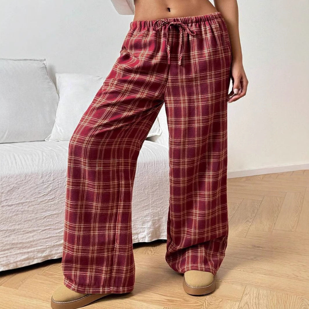 Damen Lässige Karohose mit weitem Schnitt und Elastikbund Drune