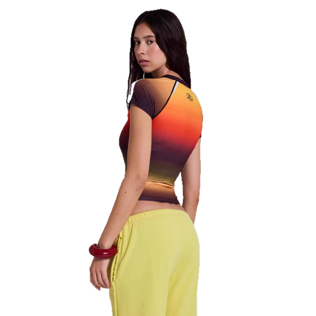 Damen Sportoberteil mit kurzem Arm und Farbverlauf Drune