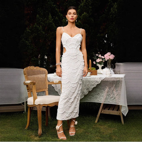 Damen Elegantes Midi-Kleid mit rückseitigen Cut-Outs und dekorativem Wellendesign Drune