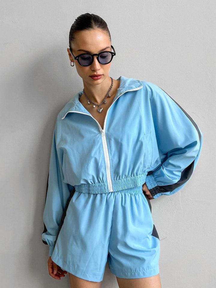 Damen Sportliches Windbreaker-Set mit elastischen Shorts Drune