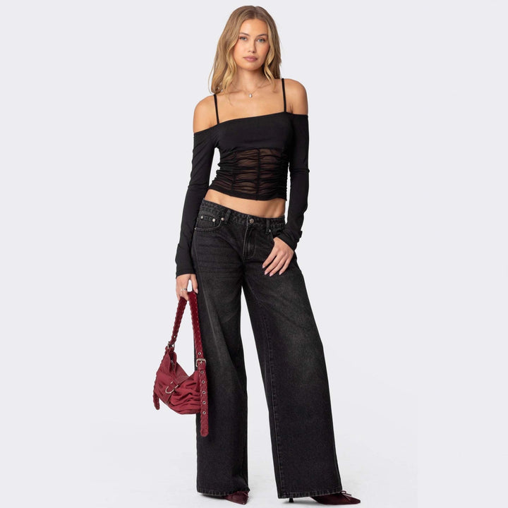 Damen lässige Schlagjeans mit weitem Bein Drune