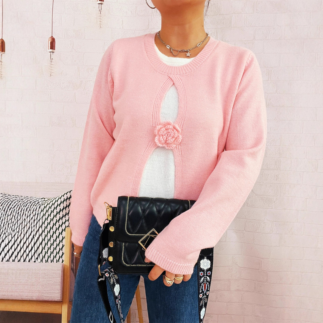 Damen Strickjacke mit verspieltem Blüten-Detail Drune