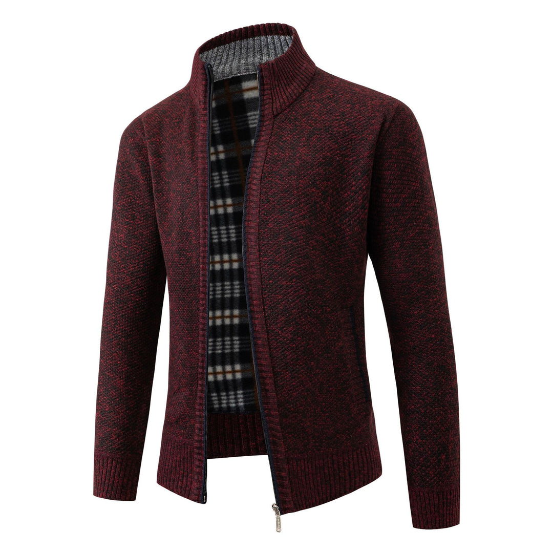 Herren Strickjacke mit modernem Stehkragen und klassischem Innenfutter Drune