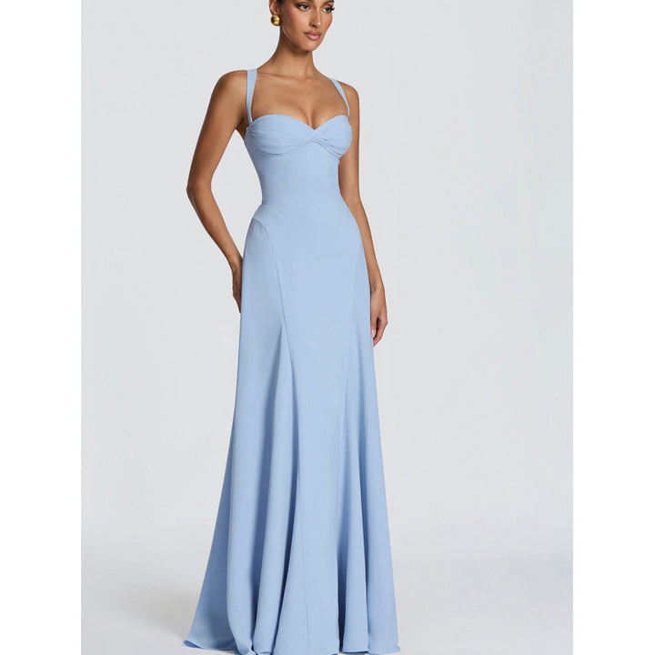 Damen Elegantes Maxikleid mit fein gerafftem Oberteil und Spaghettiträgern Drune